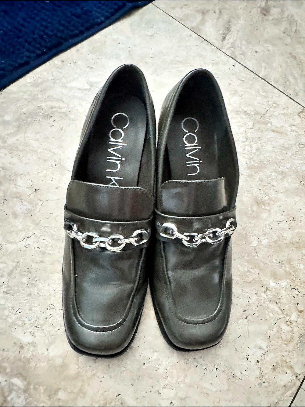 Calvin Klein KCVENNY Chain Block Heel Loafers in Green US 9.5 GUC
